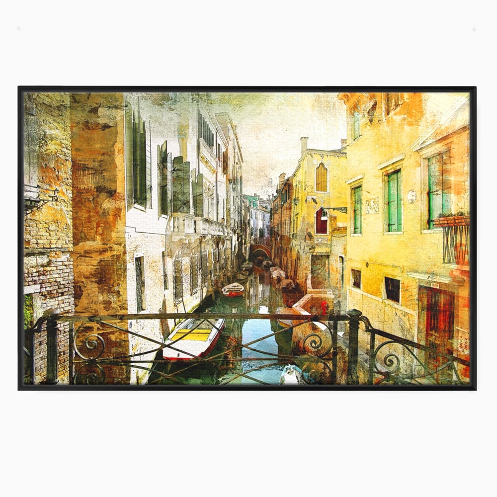Tablou canvas cu tablou canvas cu peisaj venetian, in rama de aluminiu negru